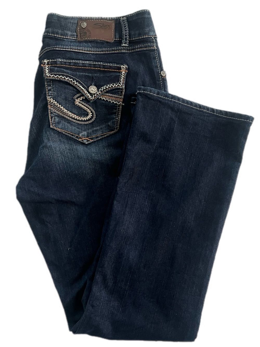 Silver Jeans Plus Dawson Dark Stretch Denim Bootcut Jeans Embroidered Pockets